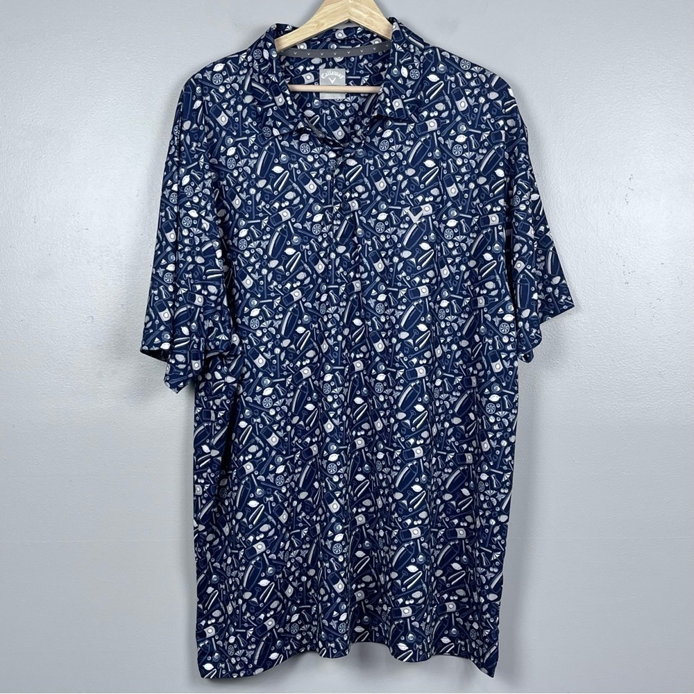 Callaway Men's Opti-Dri Bar Themed All Over Print Perfromance Golf Polo Size XL